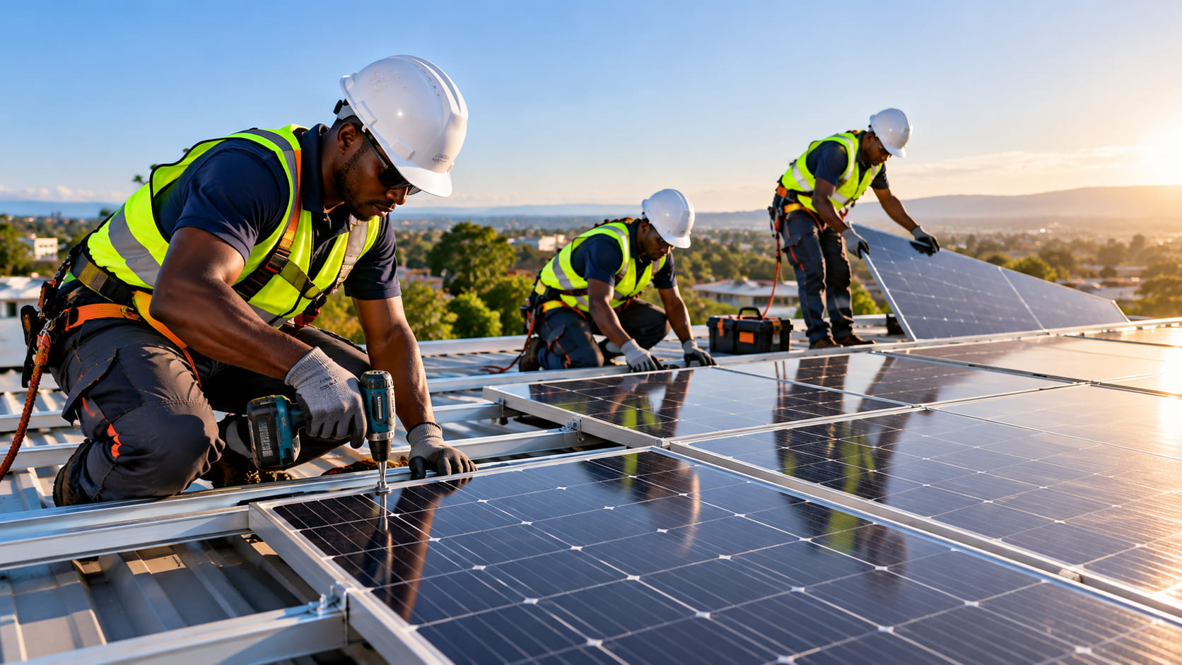 Solar panels being installed on a roof by a qualified installation team.